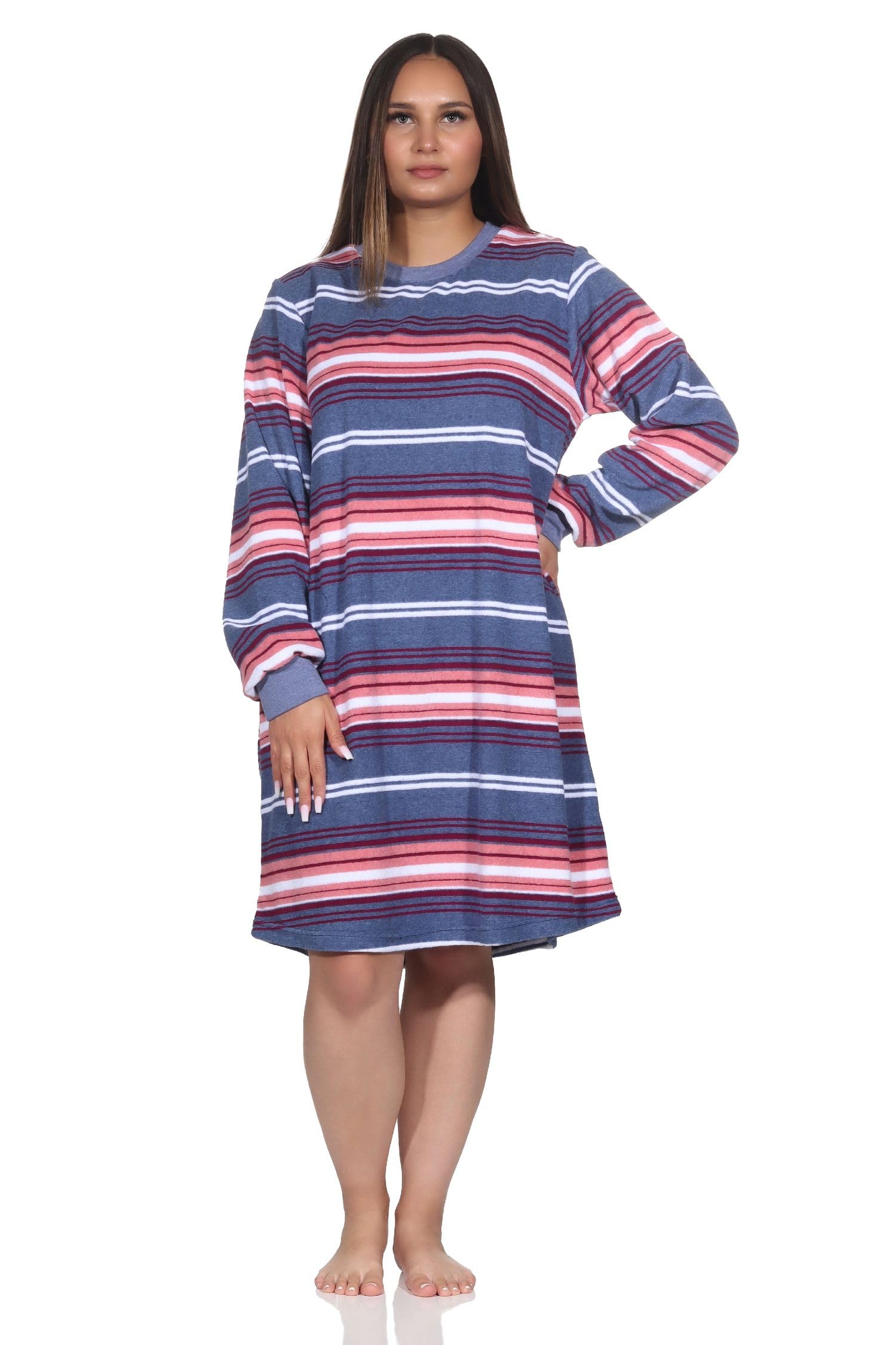 NORMANN Camisón de rizo para mujer en elegante aspecto de rayas, también en talla grande
