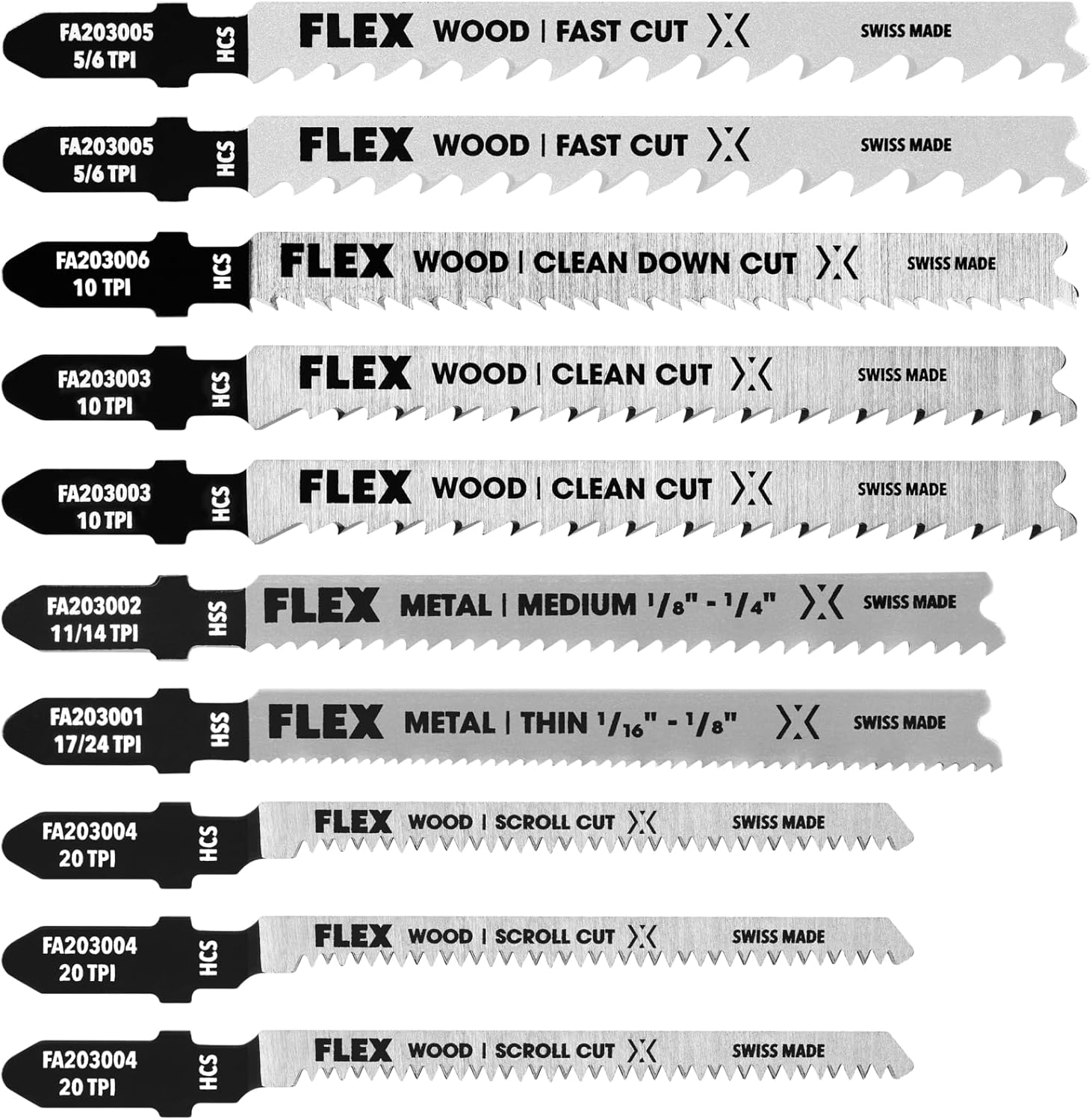 FLEX 10-Piece T-Shank Jigsaw Blade Set - FAM20301-10