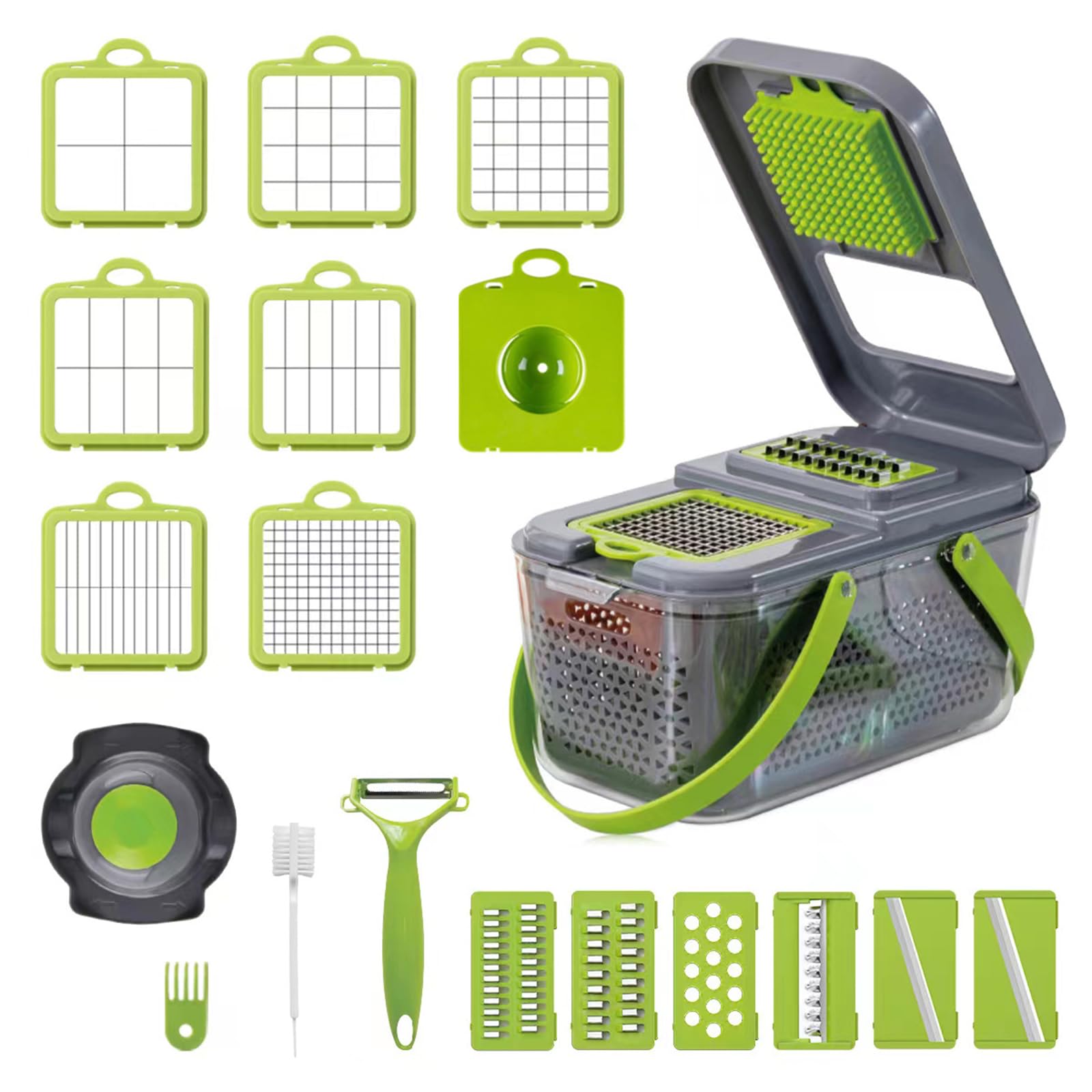 Mandolina per Verdure Manuale,22 in 1 Tagliaverdure Multifunzione,Affetta Verdure Manuale Professionale,con 8 Lame Regolabili per Affettare