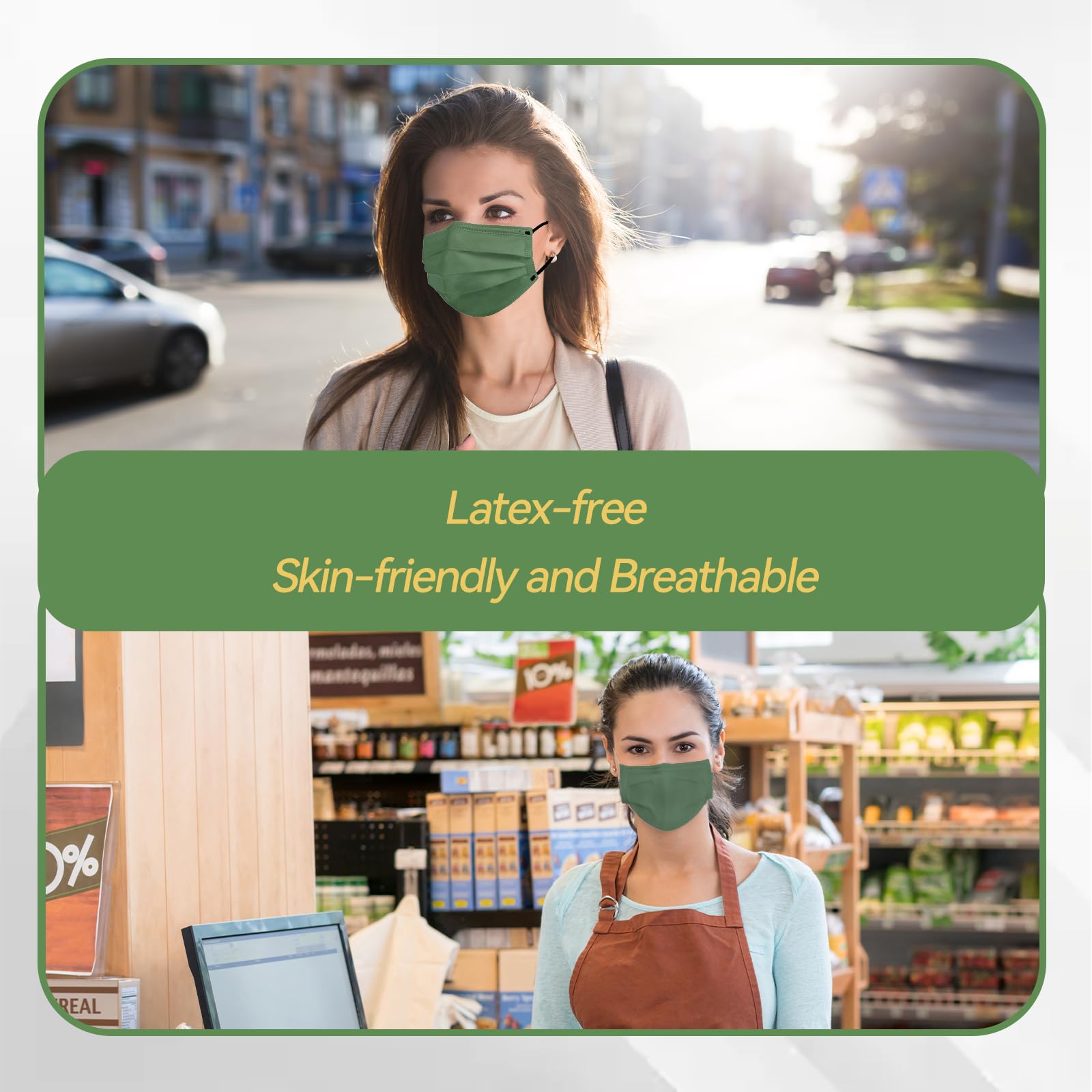 Jointown Disposable Face Mask - 3 Ply Protection Face Masks, 50 Pack Morandi