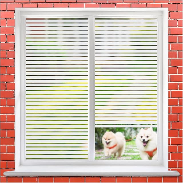 Beautysaid Stripe Window Film Privacy: Frosted Window Film, Privacy Film For Glass Windows, Non-Adhesive Window Film, Static Cling Window Sticker, Replace Blinds for Home Office (44x200cm)