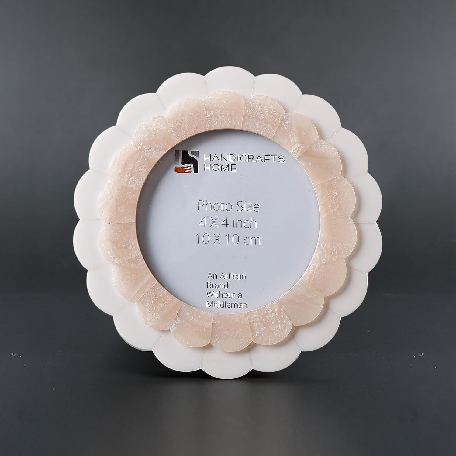 Handicrafts Home Handmade Resin Inlay White Round Small Picture Frame, 4x4