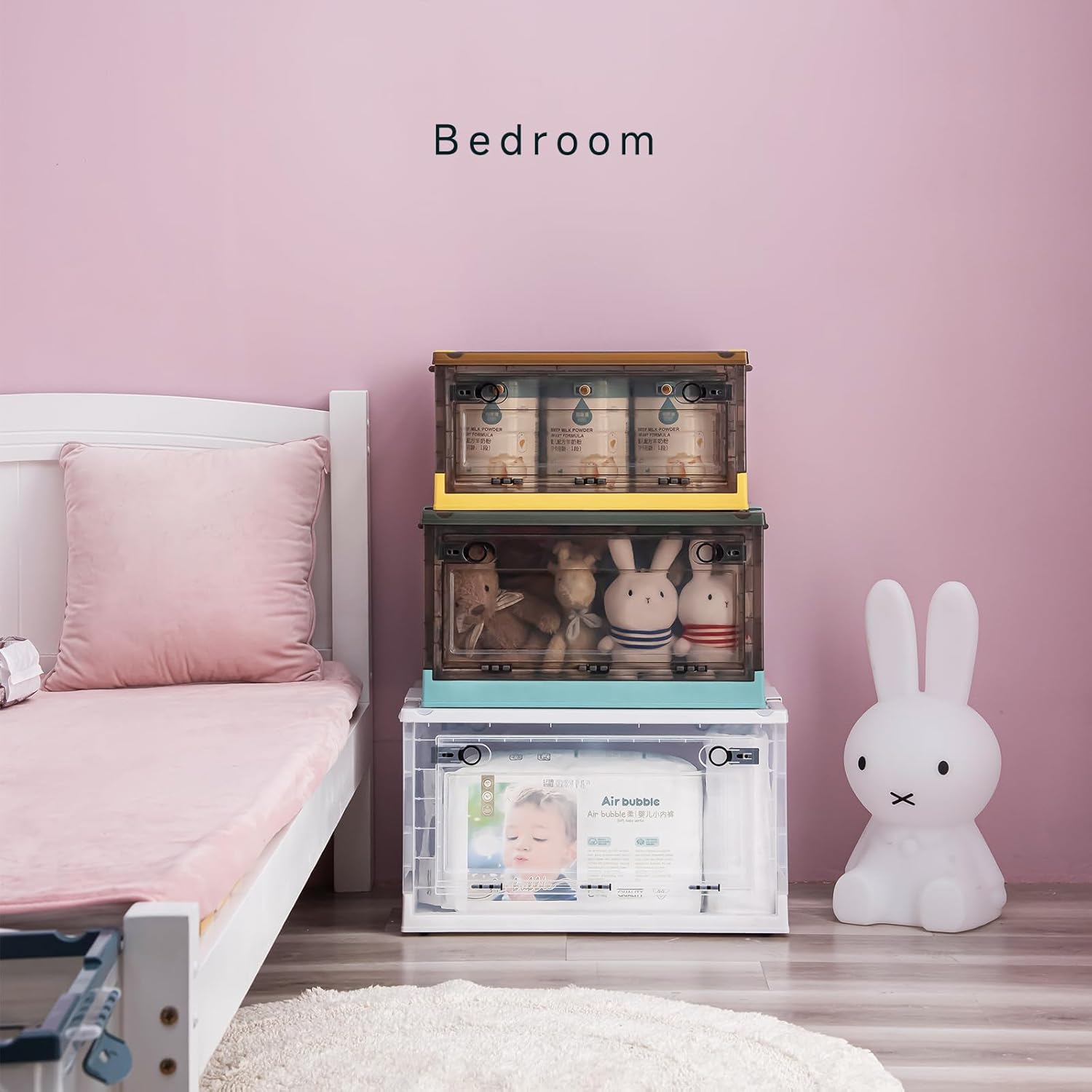 76-Quart Plastic Storage Bin, Stackable and Nestable Storage Box with Lid and Safety Latches, Large Storage Container, Opens on Three Sides