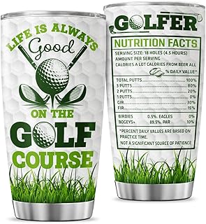 JENOIS Funny Golf Nutrition Facts Tumbler, Life Is Always Good On The Golf Course Design, 20oz Stainless Steel Insulated Travel Cup for Men Women, Golf Lovers Gift for Dad, Husband, Coworker