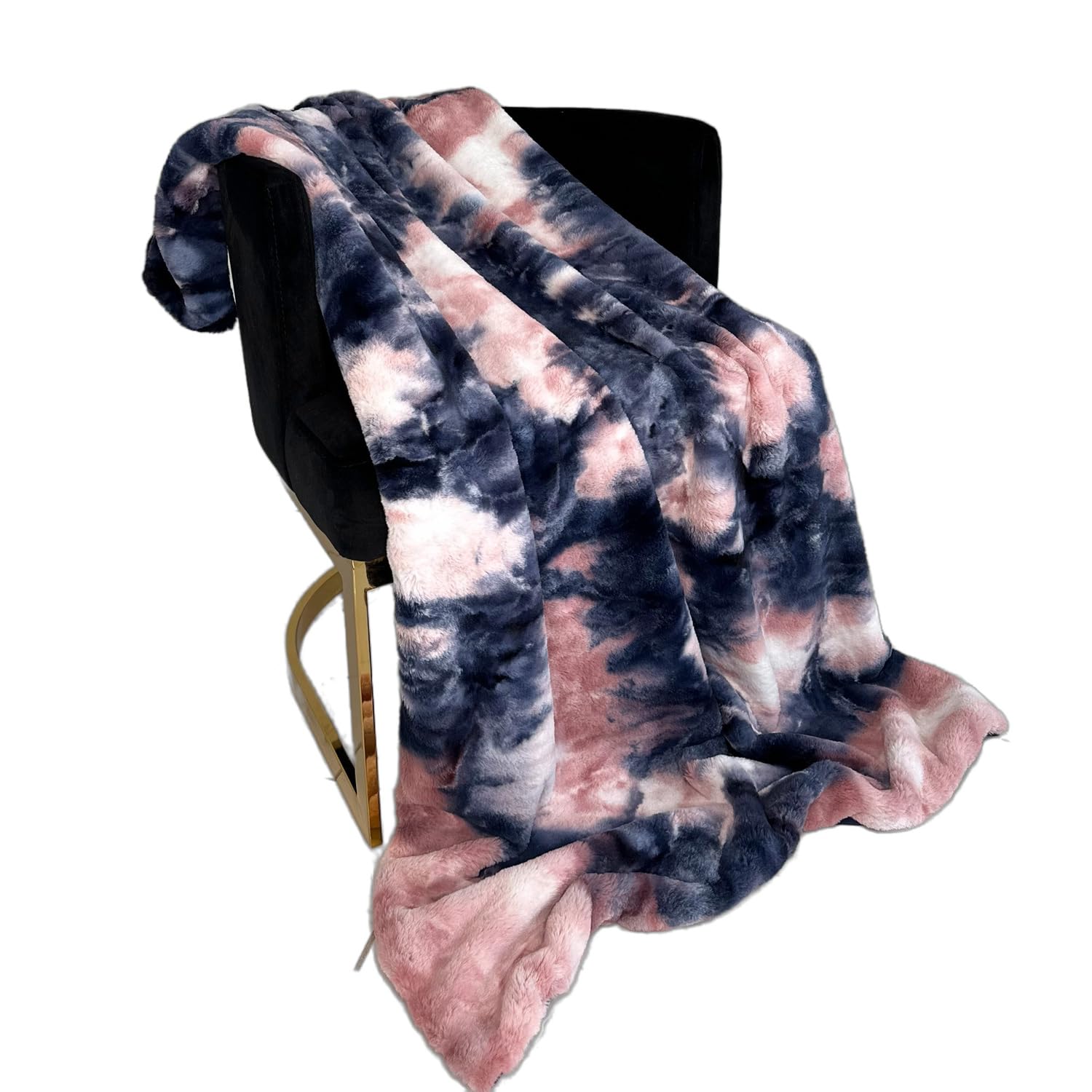 Plutus Brands Pink Navy Fureal Faux Fur Luxury Throw Blanket