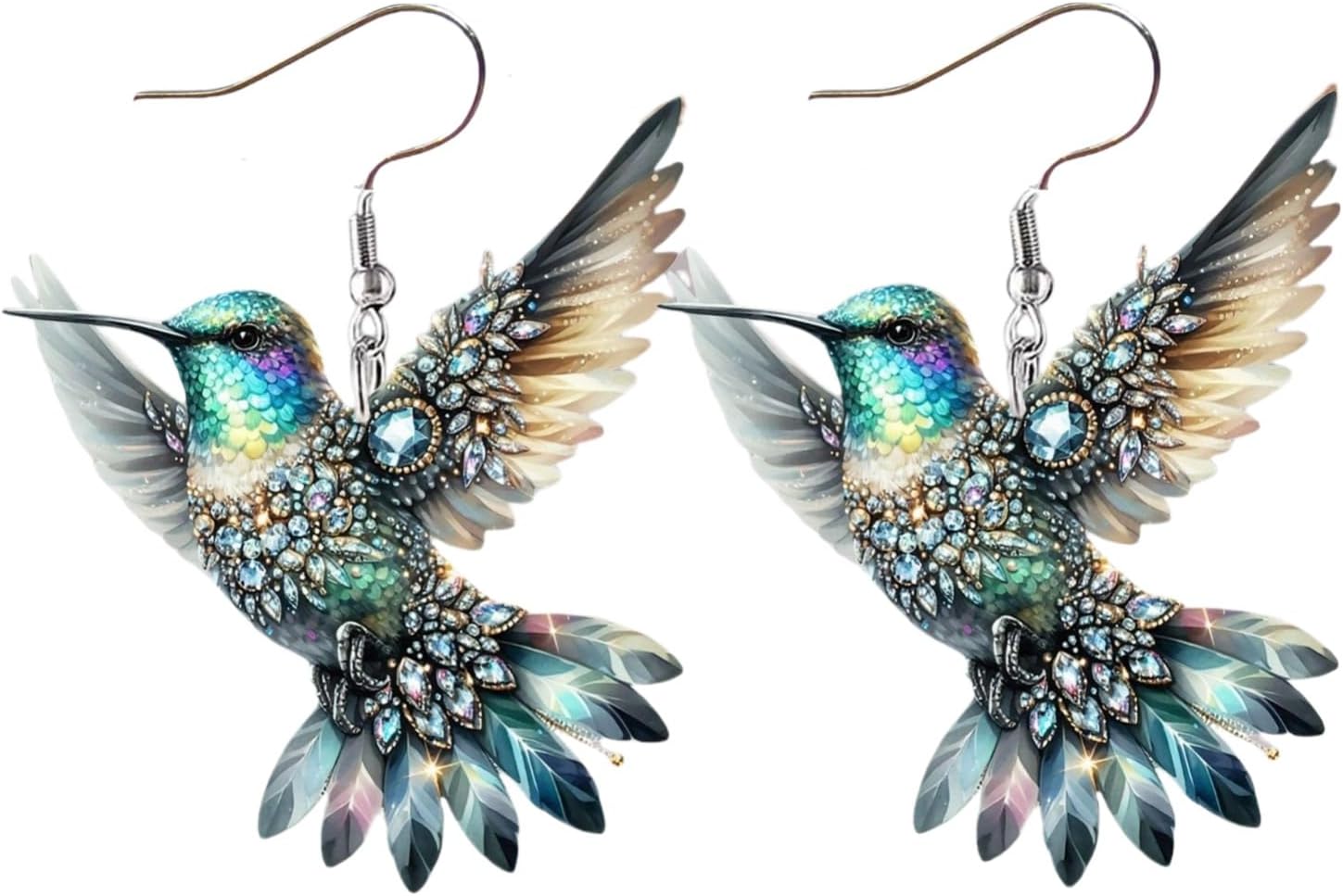 Acrylic Hummingbird Earrings Colorful Bird Dangle Drop Earring for Women