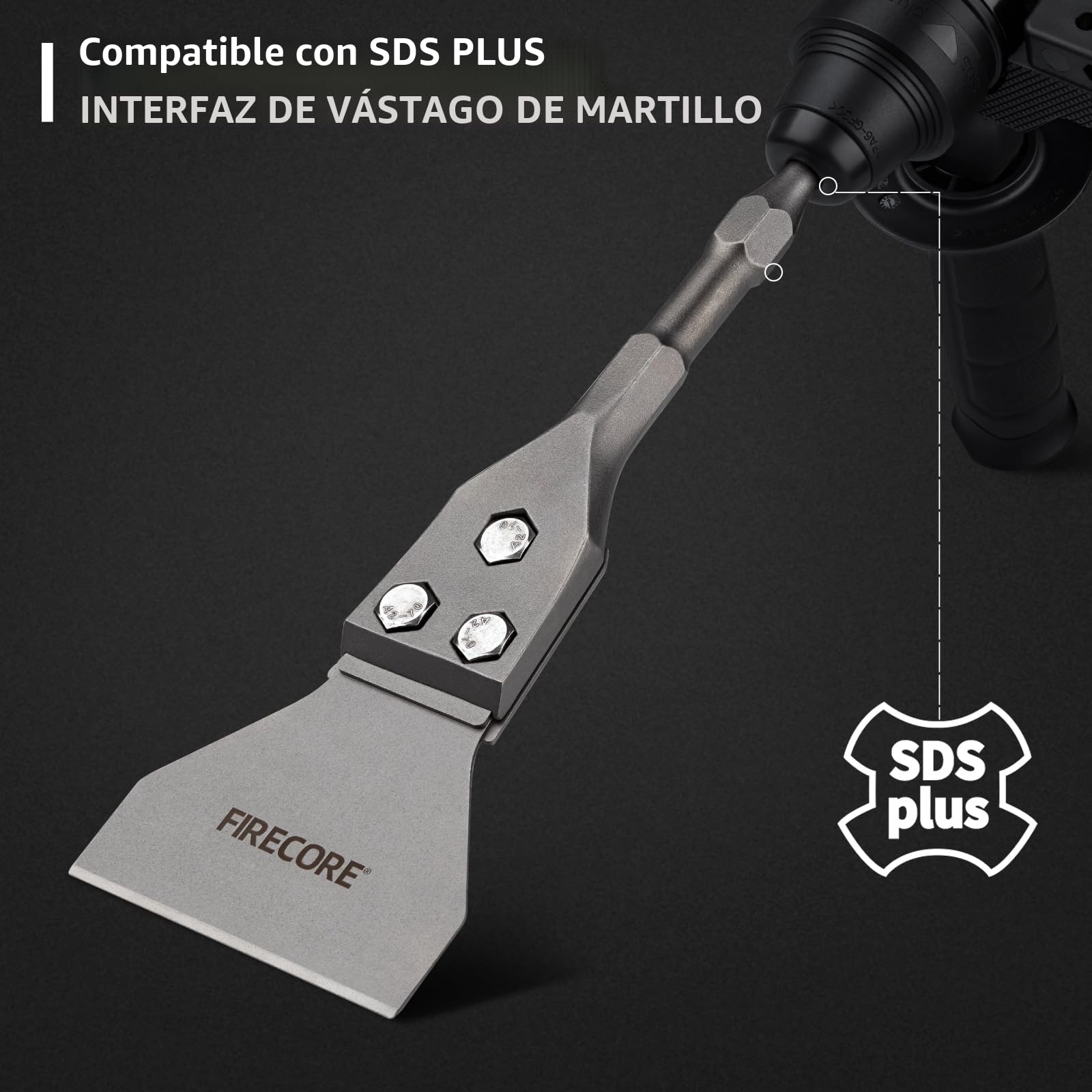 Firecore Cincel SDS PLUS, Espátula SDS PLUS, Raspador de Piso 100 * 300 mm para quitar baldosas, hormigón, mortero, compatible para Martillo Demoledor SDS PLUS - FS23412