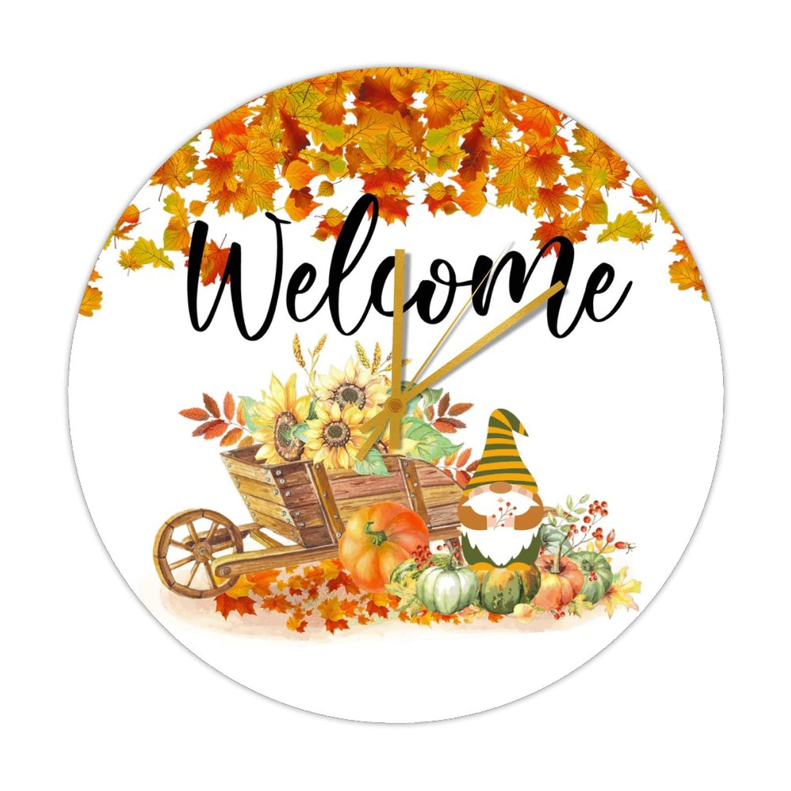 Horloge ronde en bois Hello Fall de 38 cm style rétro d'automne silencieuse