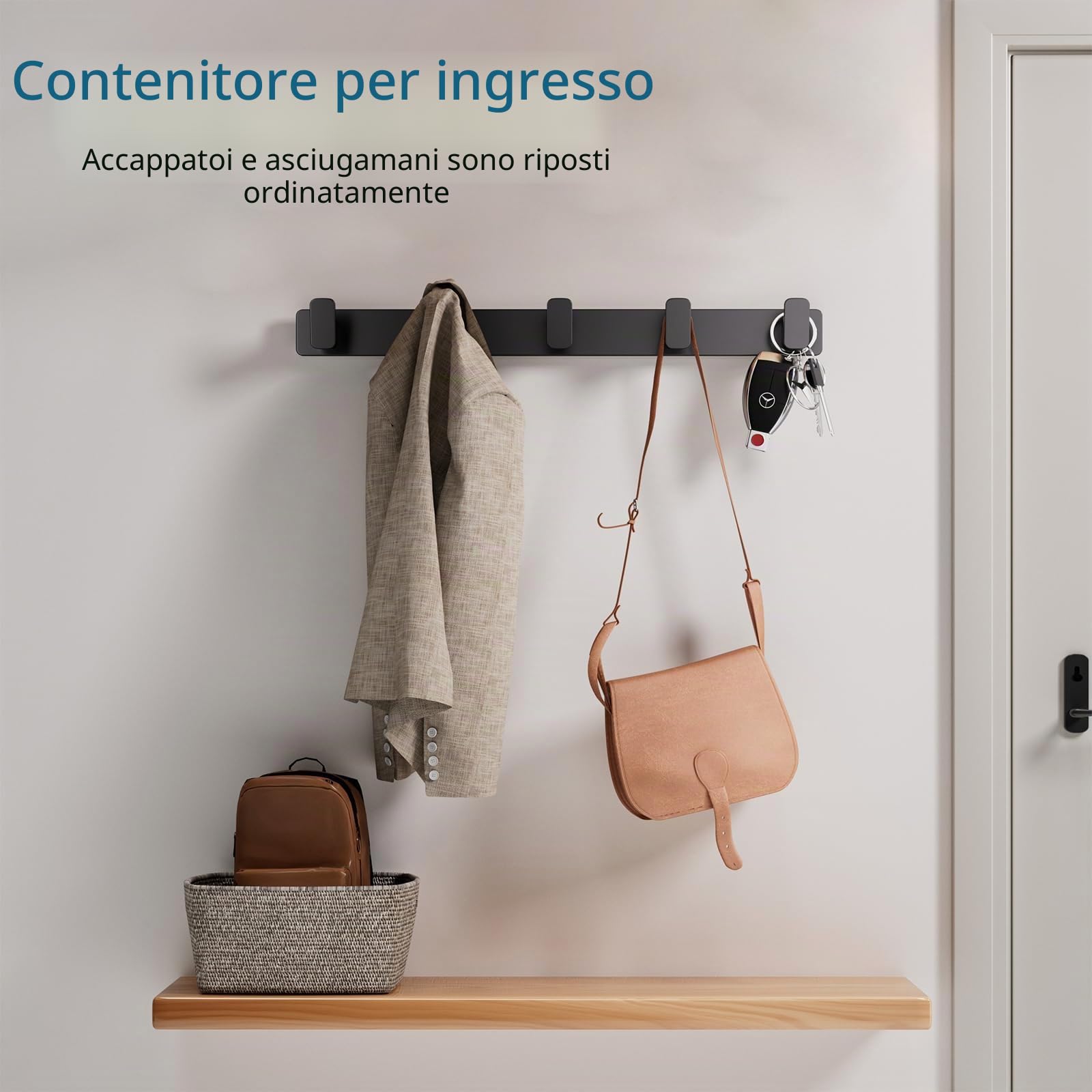 Appendiabiti da parete, 40 cm, 5 ganci, versione rinforzata