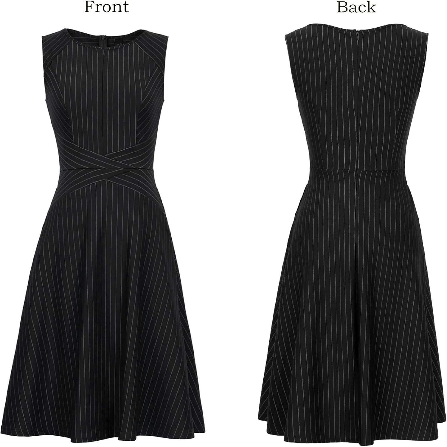 VFSHOW Womens Front Zipper Work Business A-Line Dress Elegant Professional Office Career Church Fit and Flare Skater Dresses