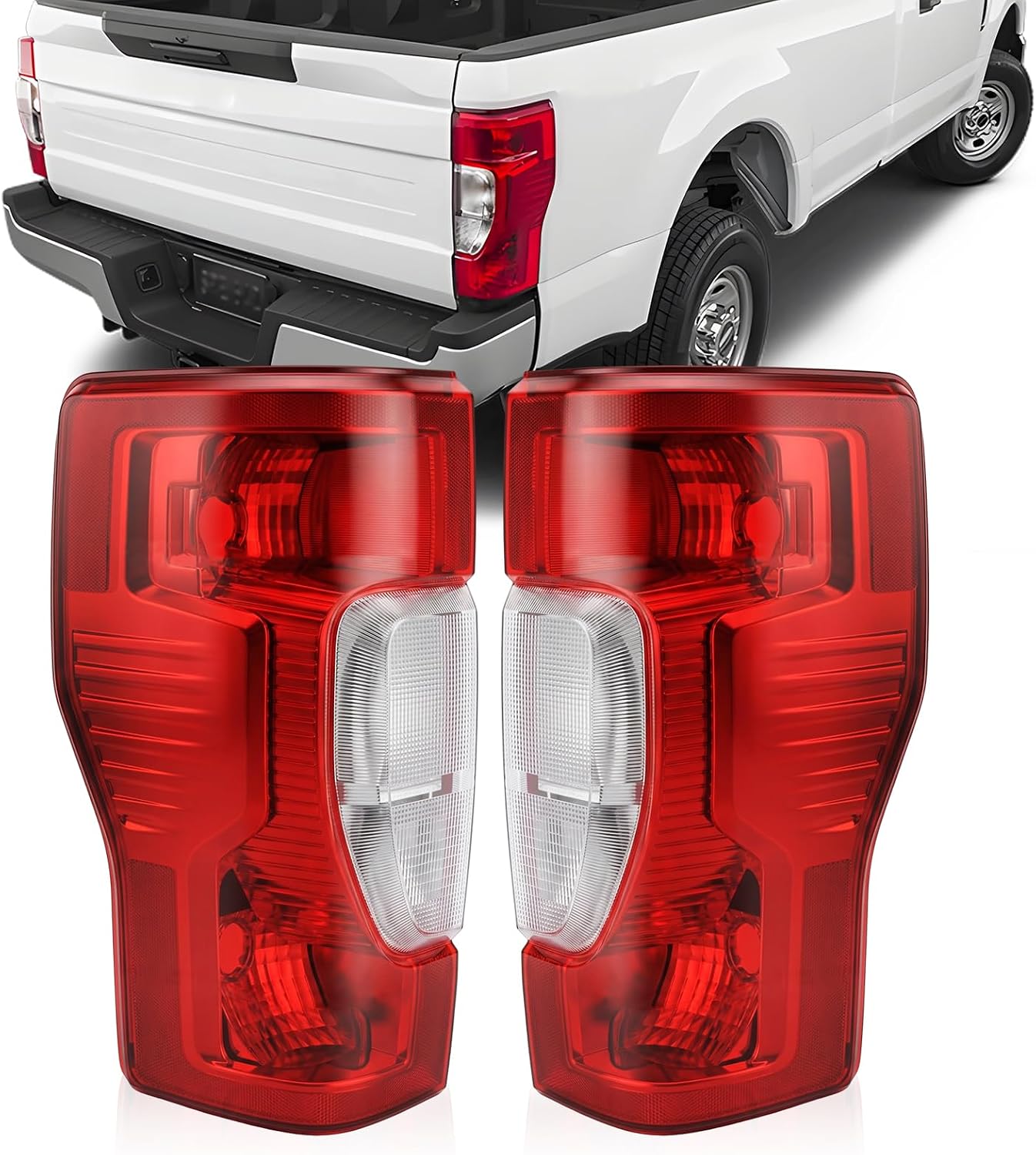 Tail Light Assembly Pair Driver & Passenger Side Compatible with 2020-2022 Ford F250 F350 Super Duty, Halogen Rear Brake Lamp, Replaces# LC3Z13405C LC3Z13404C