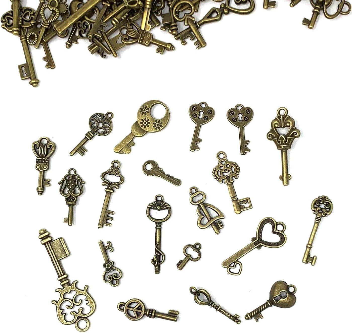 125 PCS Vintage Skeleton Key Set Charms, JIALEEY Mixed Antique Style Bronze Brass for Pendant DIY Jewelry Making Wedding Party Favors