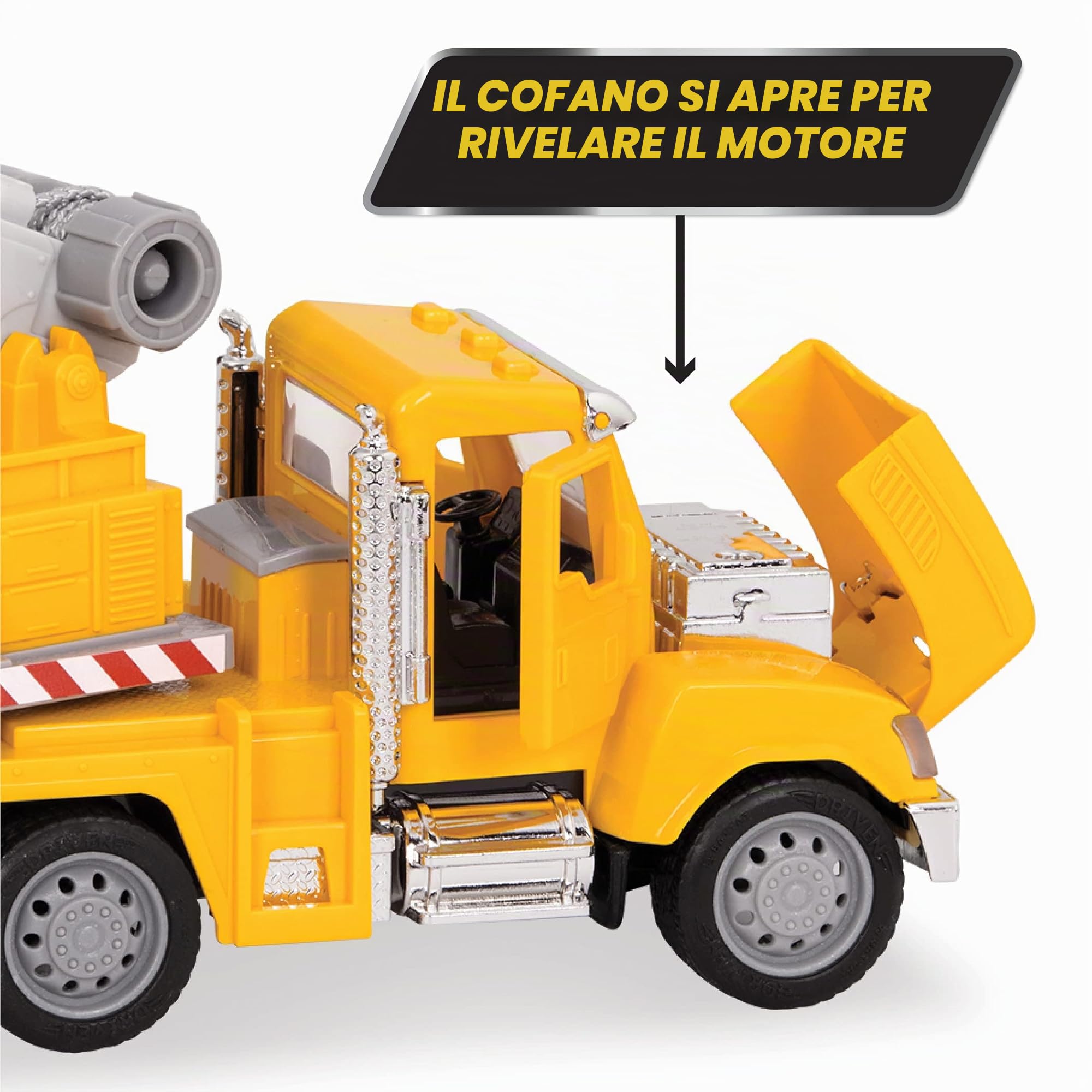 Driven by Battat - Micro autogru - Camion gru per bambini - Veicolo da costruzione giocattolo - Parti mobili - Luci e suoni - 3 anni +