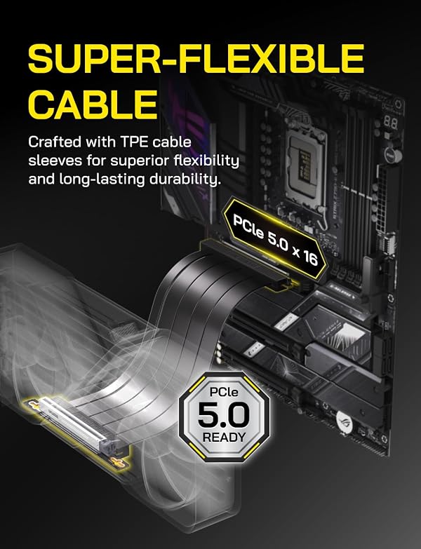EZDIY-FAB PCIE 5.0 Riser Cable, Ultra-Flexible 128GB/s Bandwidth GPU Extension, Vertical GPU Mount for RTX 5090 4090 & RX 9000, Backwards Compatible PCIE 4.0/3.0,Right Angle-20cm,Black by EZDIY-FAB - Used condition - US$56.42