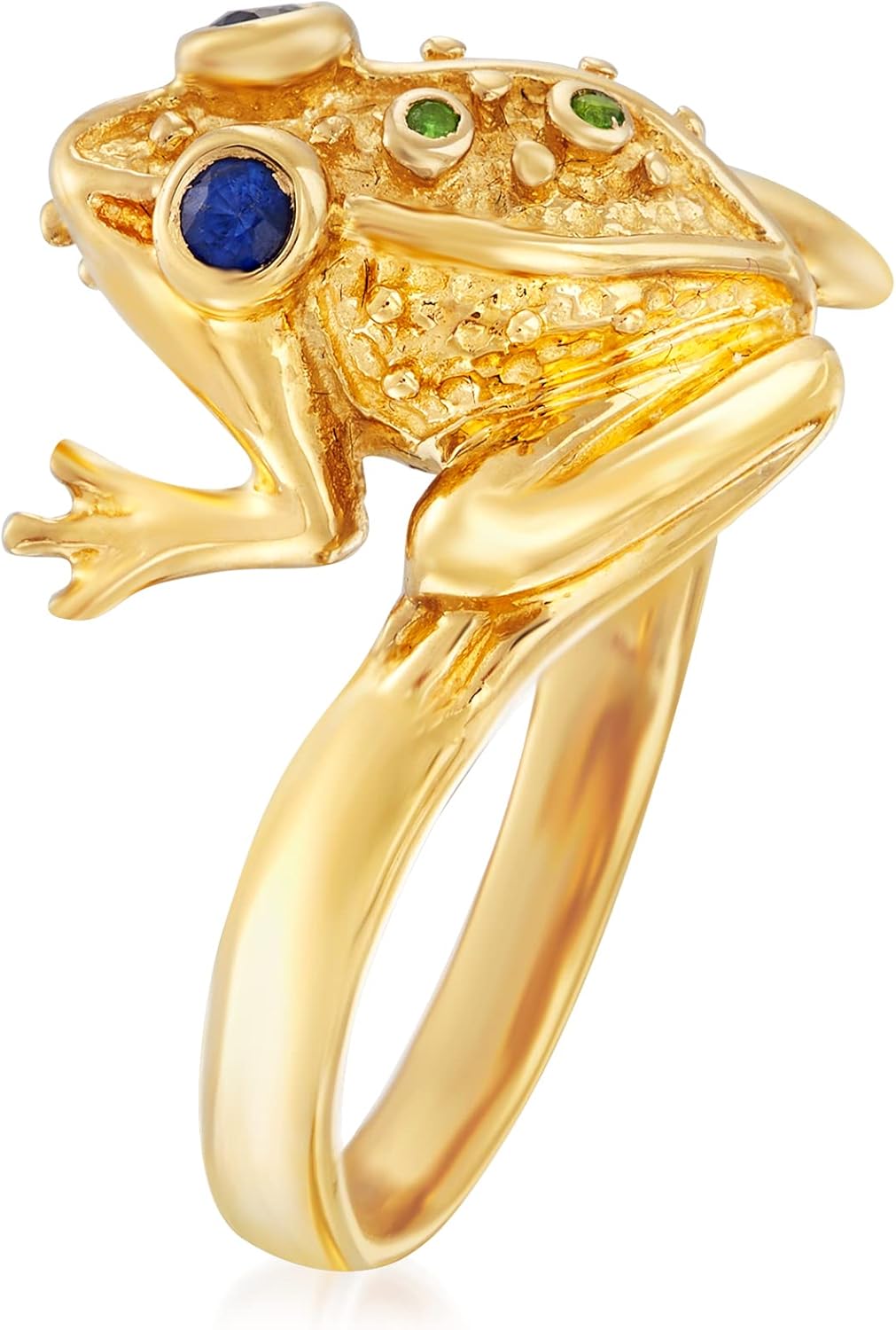 Ross-Simons 0.10 ct. t.w. Sapphire Frog Ring With Chrome Diopsides in 18kt Gold Over Sterling