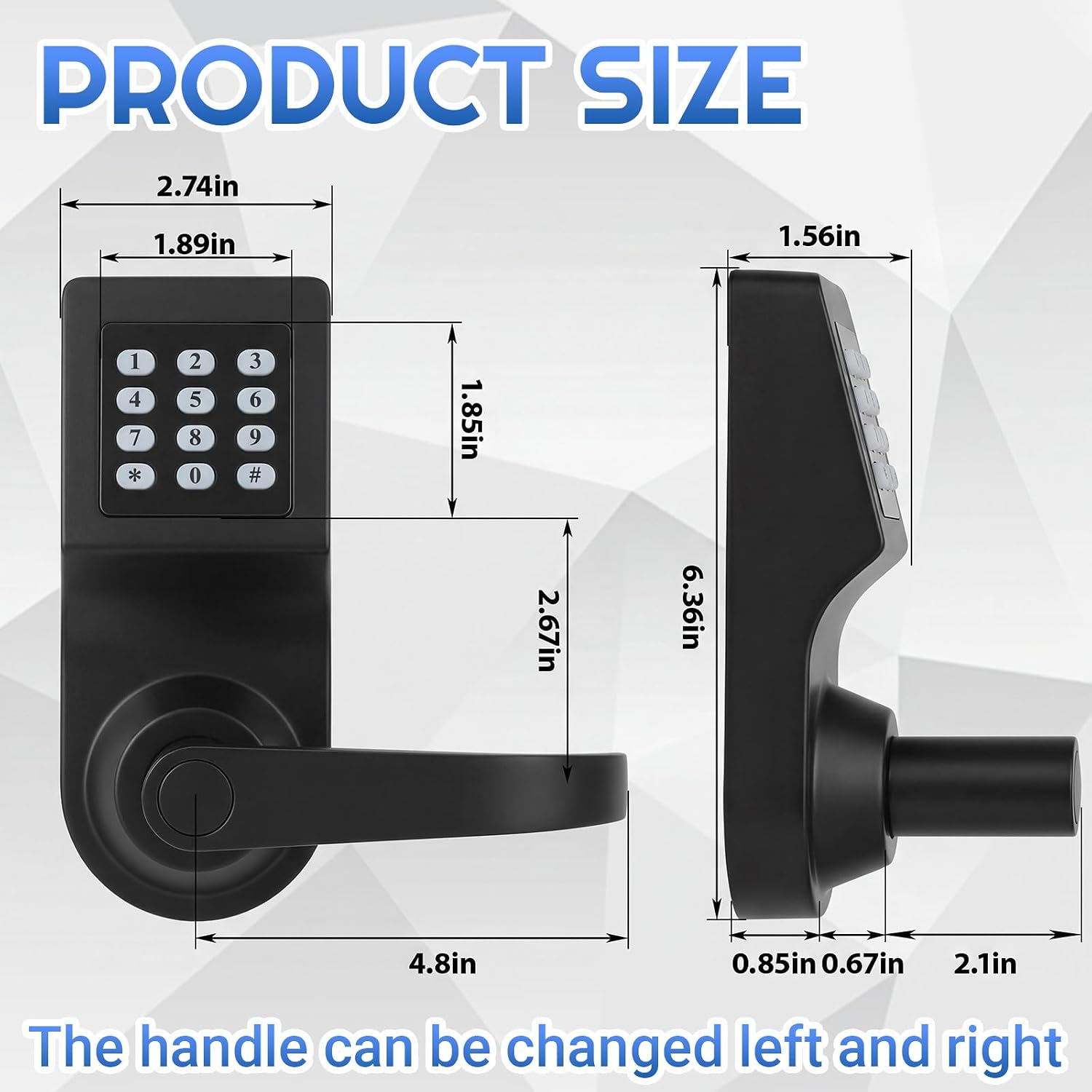Hicarer 1 Pack Commercial Keypad Door Lock with Handle, Matte Black image 2