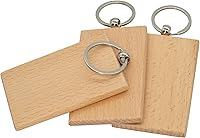 Vista 1 de Etiqueta de madera rectangular grande con llavero para grabado, 5 unidades (aproximadamente 3.3 x 2.1 pulgadas), Marrón