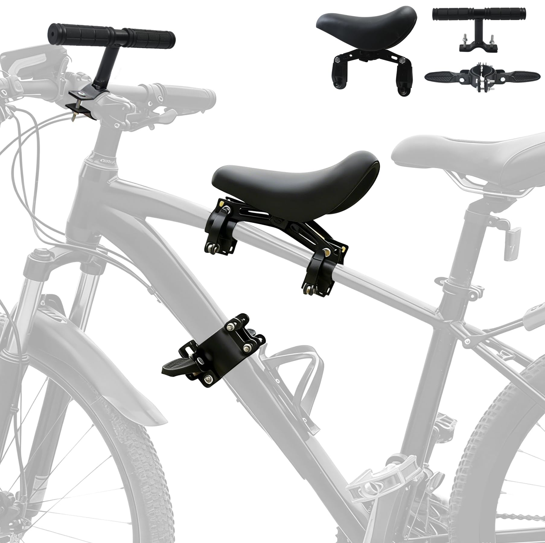 Mountainbike Kindersitz, Fahrradsitz Kinder Vorne mit Lenker und Pedal, Kindersitz Fahrrad Vorne für Kinder 2-6 Jahre, Tragbarer Fahrrad Vorne Kindersattel Mit Allen Erwachsenen Mountainbikes