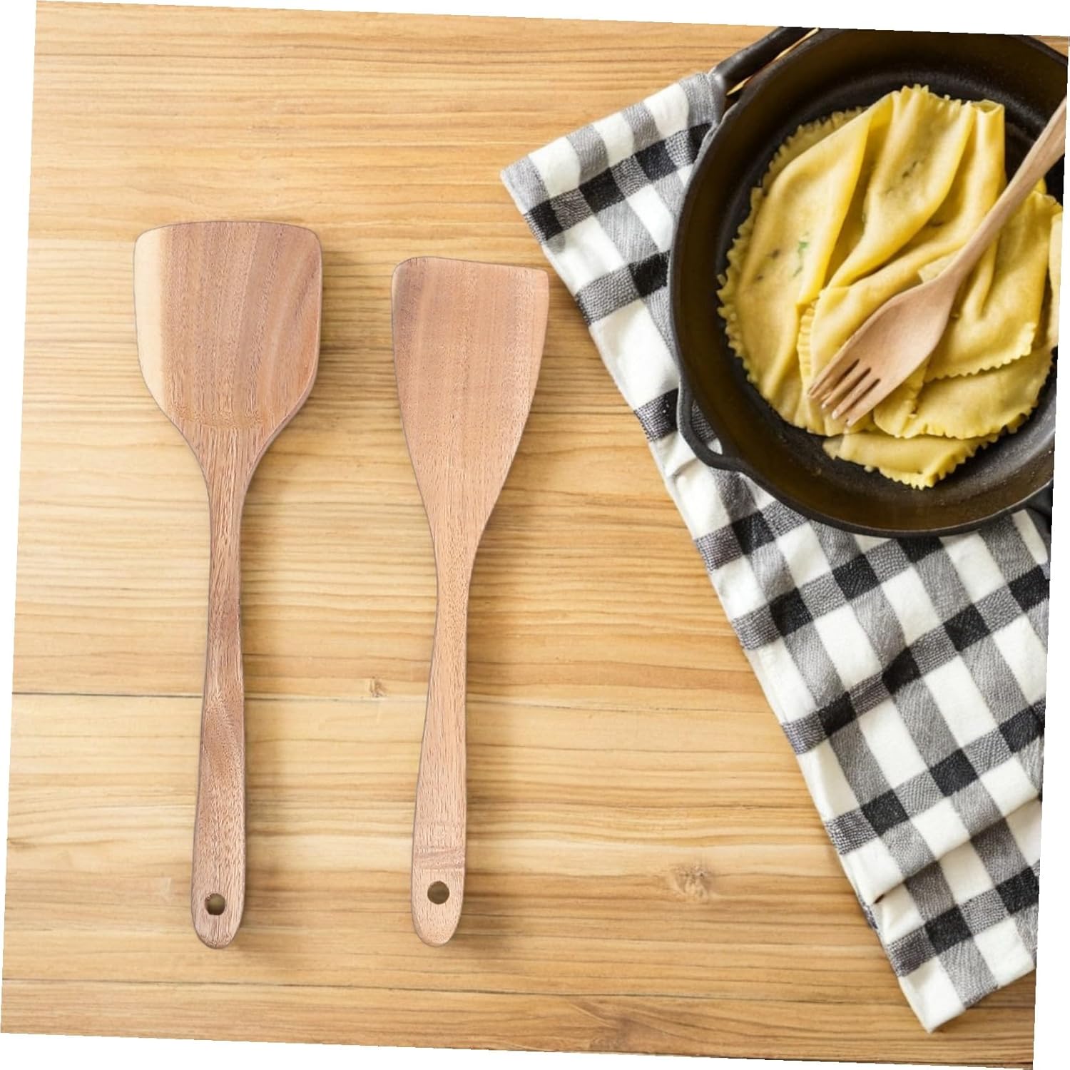 STOBOK 木製キッチンツール 点入り 耐熱性と滑り止め付き木製スプーン 天然木素材で調理器具を保護 収納バケツ付きで整理簡単 日