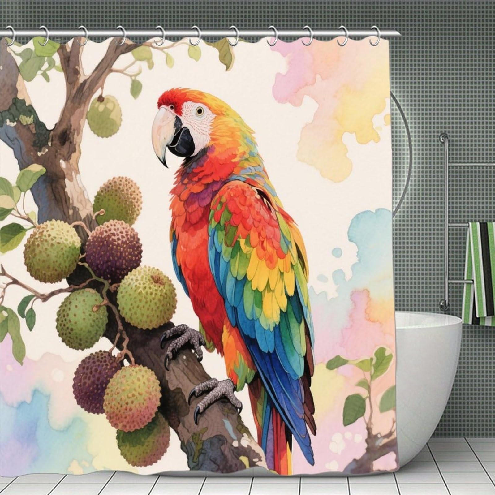 VstaDank Parrot Shower Curtain Waterproof Bath Curtain with Hooks Heavy Duty Long Curtains for Bathroom Showers Machine Washable Decor Bath Curtains 70.8×70.8Inch