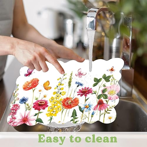 Miniatura 4 de Juego de 6 manteles individuales de plástico de primavera, manteles individuales de vinilo para mesa de verano con flores de acuarela para