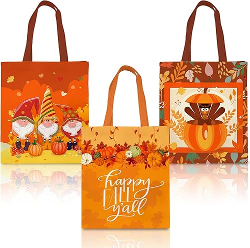 Bolsas de lona Waline - Bolsas de regalo y compras de comestibles Happy Fall, 13.4 x 15.8 pulgadas