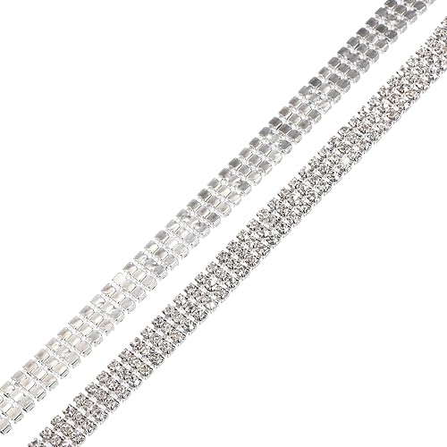 MECCANIXITY Cadena de 2 yardas de 0.118 in y 3 filas de diamantes de imitación de cristal con cierre de cadena para coser, manualidades, joyería de