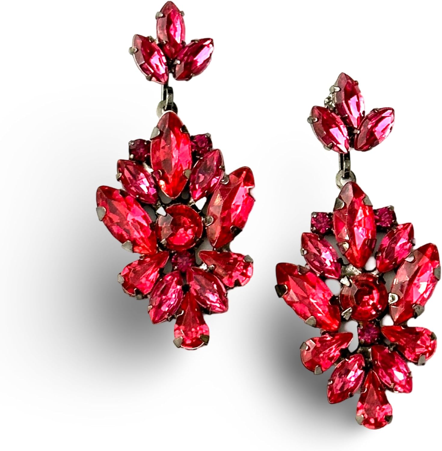 Elegant Crystal Rhinestone Drop Earrings for Brides and Bridesmaids -Fuchia Pink Dangle Earrings with Push Back - Perfect for Weddings, Proms, and Special Occasions - 1" Length, 0.18" Width, Sparkling Jewelry