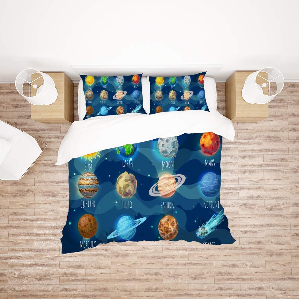 Parure de lit planètes King en polyester résistant avec motif astronomique imprimé
