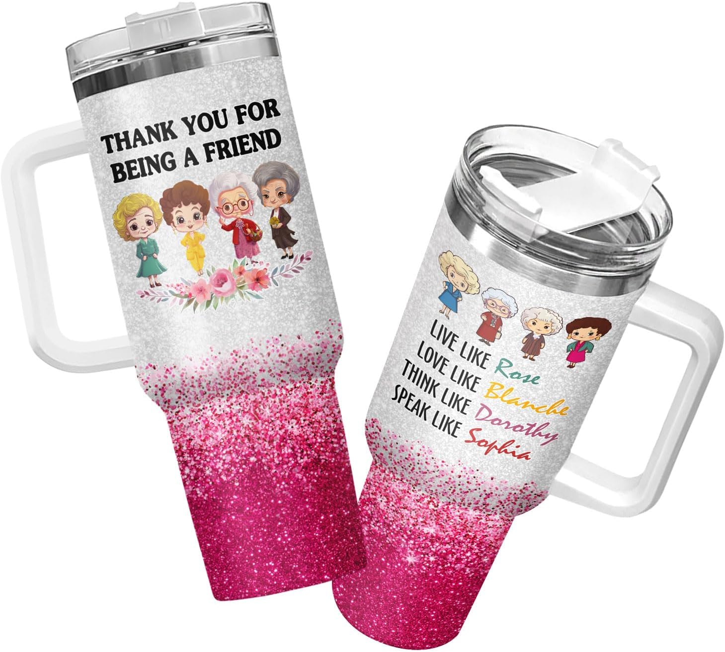 34HD Golden Girls Squad Tumbler 40oz with Handle Lid and Straw, Thank You For Being A Friend Insulated Travel Coffee Mug for Fans - Birthday Gift for Friends, Friendship and Besties