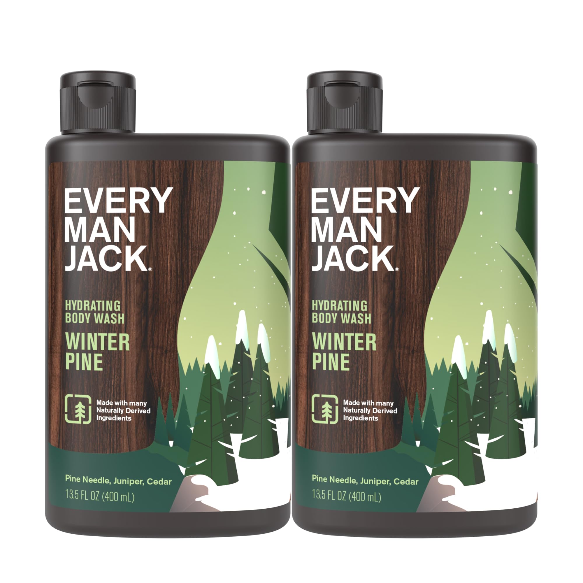 Every Man Jack Hydrating Body Wash - Winter Pine - Deeply Clean with Glycerin + Naturally Derived Ingredients - 13.5 oz (2 Pack)