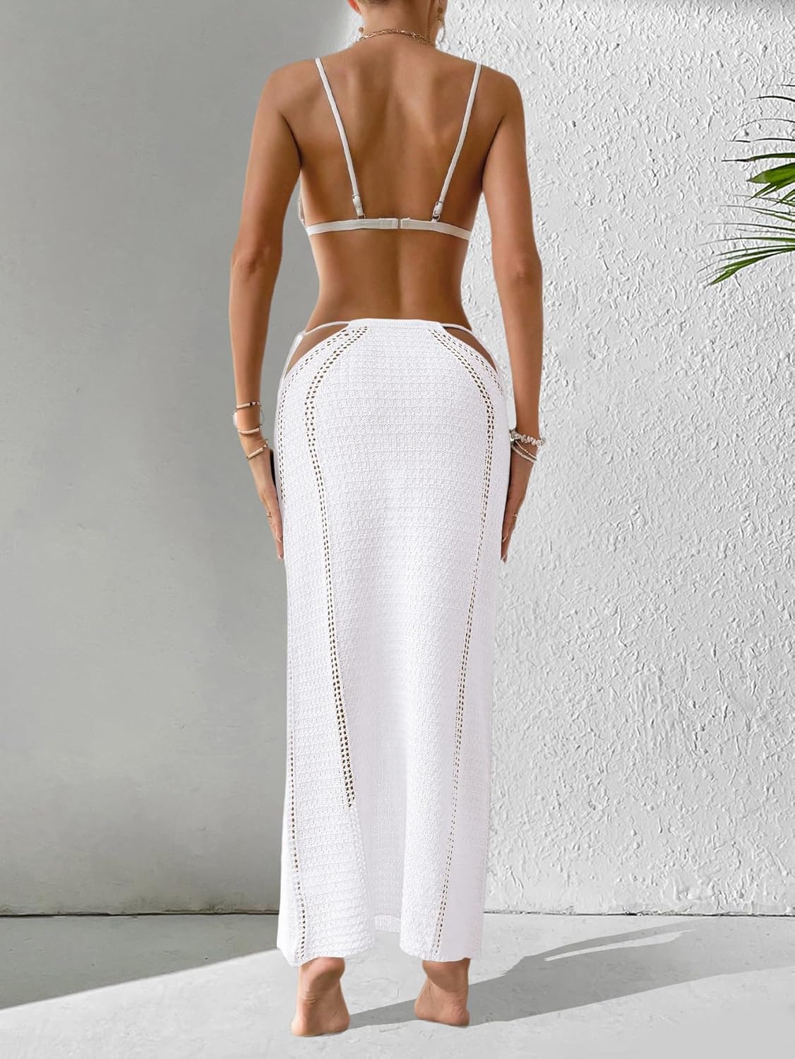 BreathSunny Womens Crochet Knit Slim Fit Beach Sarong Summer 2026 Waist Tie Hollow Out Bathing Suit Cover Up Maxi Skirt