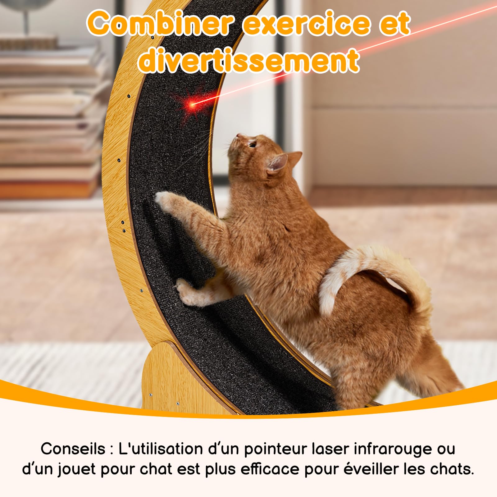 LEADZM Ruota di esercizio per gatti 100 cm, ruota per gatti di grandi dimensioni, pannello in fibra ad alta densità, resistente ai graffi, stabile e silenziosa, peso massimo 11 kg, colore del legno