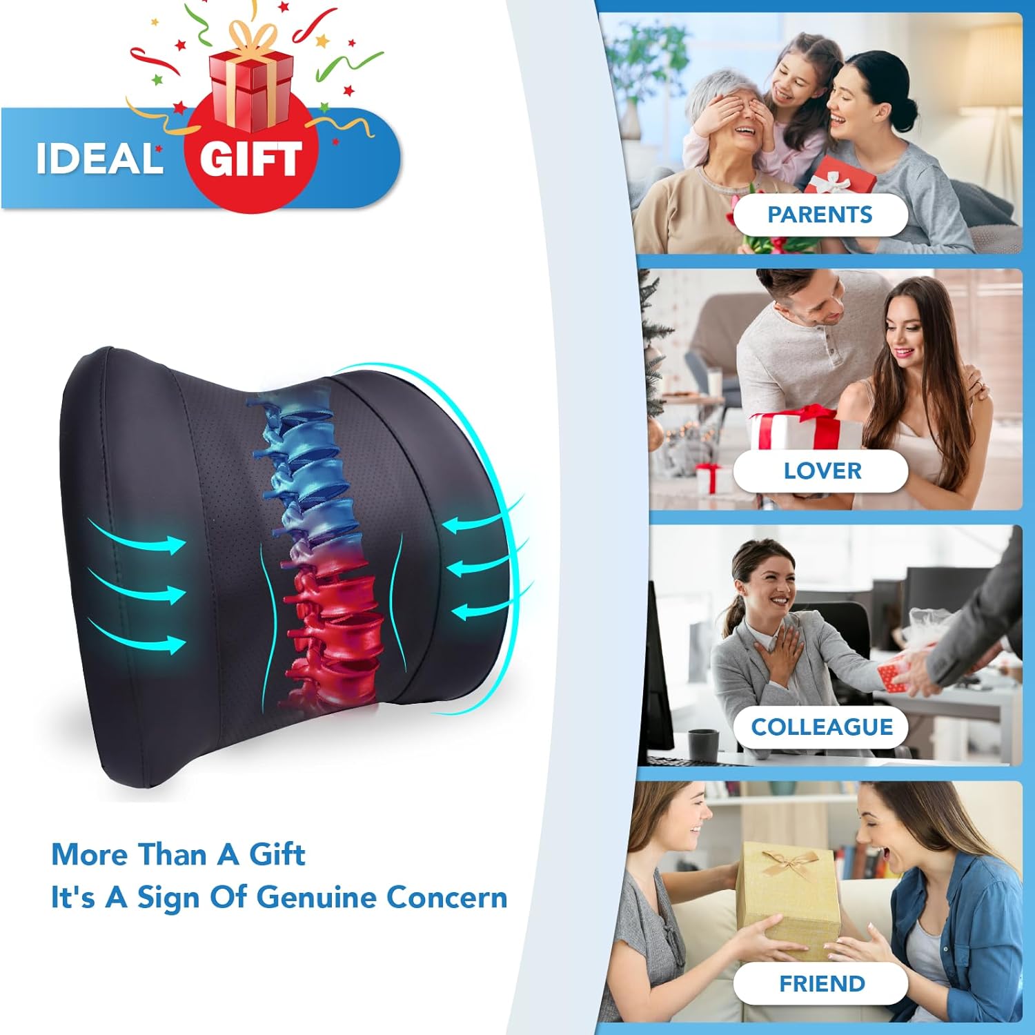 Lumbar Support Pillow for Car, Memory Foam Lumbar Pillow for Lower Back Pain Relief - Back Cushion for Driving, Chair Support for Car-Office Chair, Wheelchair - Classic Black - Image 7