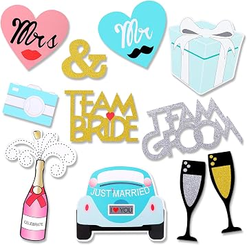 Konsait Wedding Photobooth Props Kit, Engagement Photo Booth Accessories with Wooden Dowels for Bridal Shower Wedding Favour Party Decorations Funny Selfie Props (52 Counts)