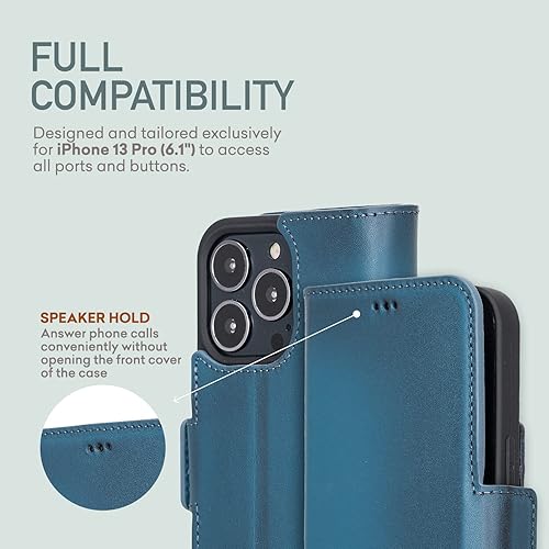Miniatura 4 de Bayelon Funda para iPhone 13 Pro de 6.1 pulgadas, funda de cuero de grano completo, funda magnética con ranuras para tarjetas, soporte y soporte