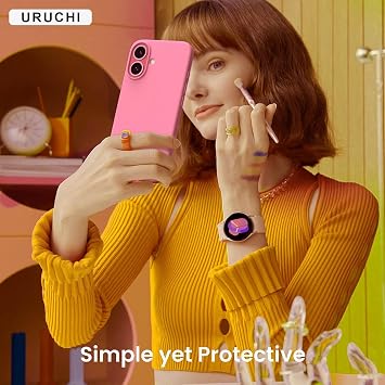 URUCHI iPhone 16 ile Uyumlu Kılıf, İçi Kadife Kaplamalı İnce Sıvı Silikon Tam Koruma Yumuşak Jel Silikon Kapak, Pembe