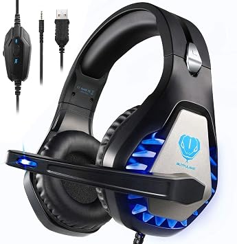 Gaming Headset for PS4, Xbox One, PC, PS5, Laptop, Mac, Nintendo Switch, 3.5MM Noise Cancelling Over Ear Headphones with Mic, Bass Surround, Soft Memory Earmuffs Black