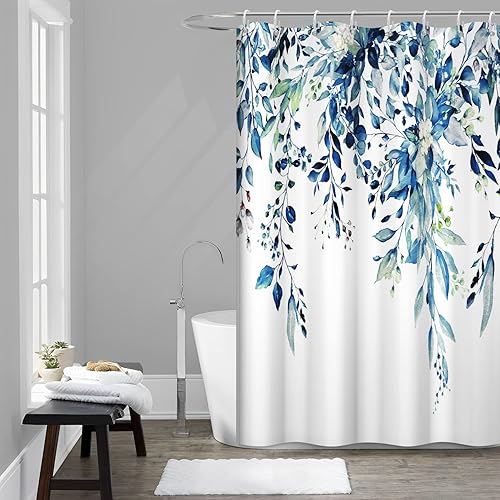 Miniatura 68 de Cortina de ducha verde salvia con eucalipto, cortina de ducha de tela impermeable con hojas de planta de primavera, cortina de ducha acuarela verde