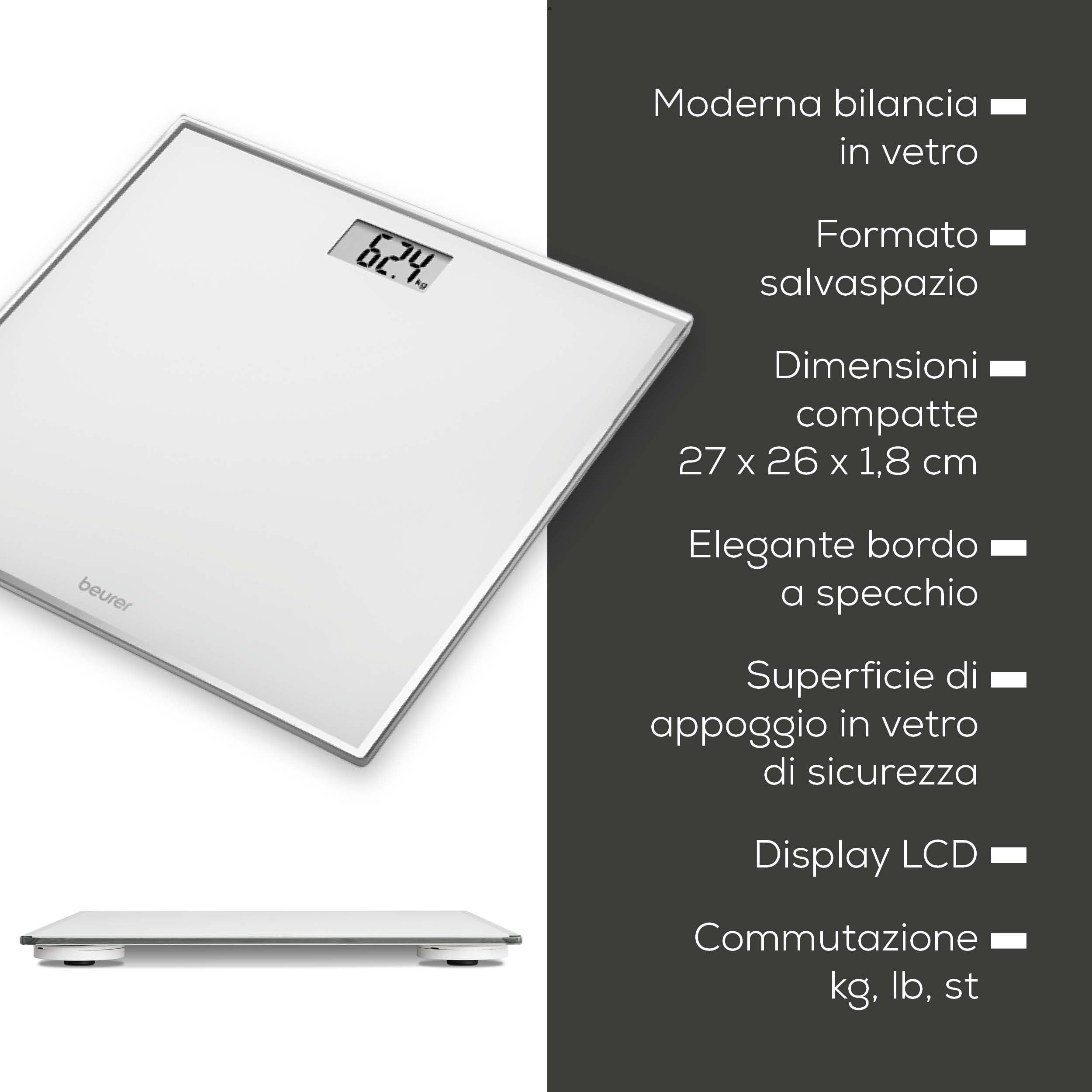 Beurer GS 120 Bilancia Digitale Compatta in Vetro con Effetto Specchio, Display LCD 22 mm, Portata 150 kg, Formato Salvaspazio 27x26 cm, Graduazione 100 g, Auto-On/Off, Design Elegante e Moderno