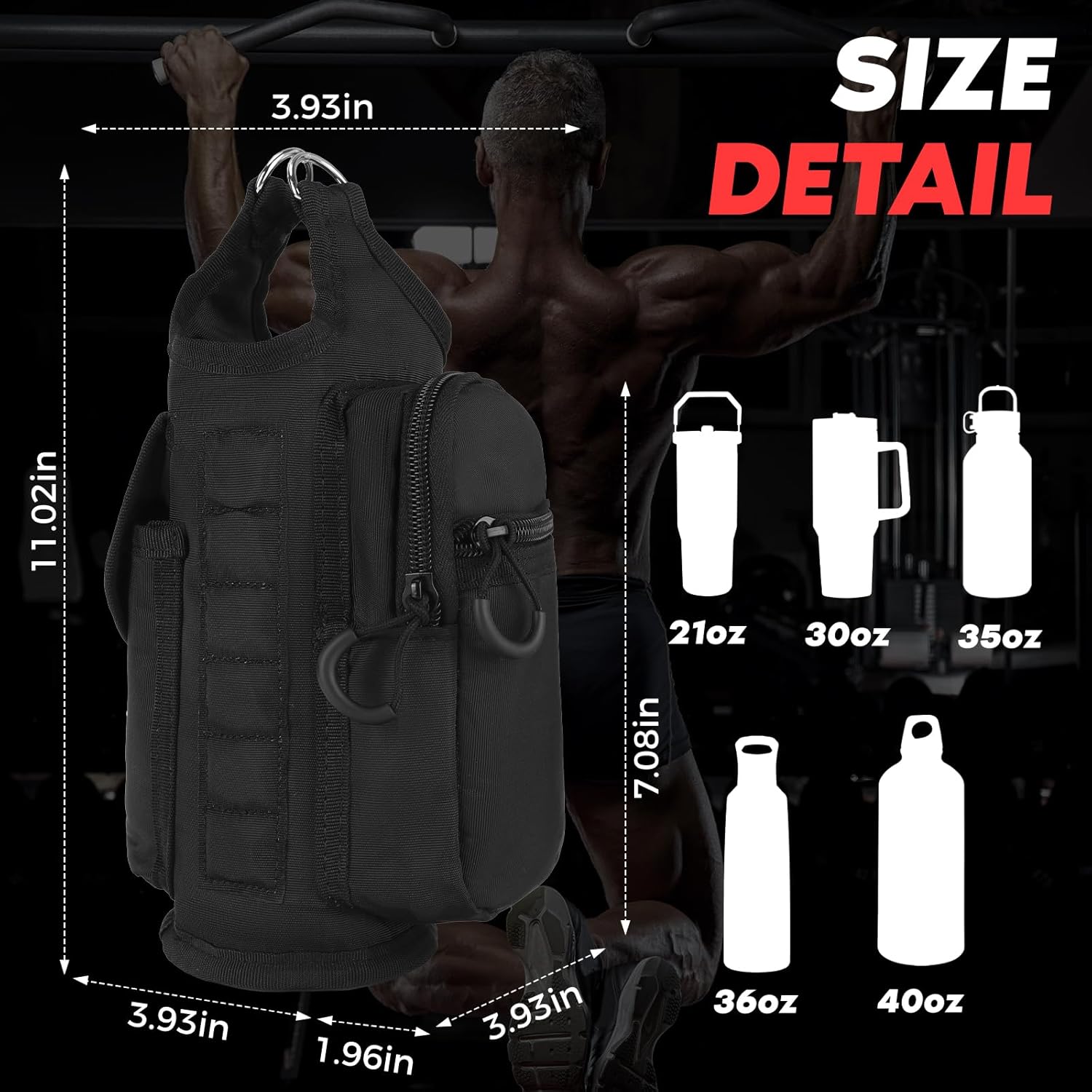 Magnetic Bag Water Bottle Holder for Gym Bag- 6Pcs High Strength Magnets, Phone Pouch & Adjustable Strap, Fits For Gym, Hiking, Running,Camping,Traveling(Black) - Image 3