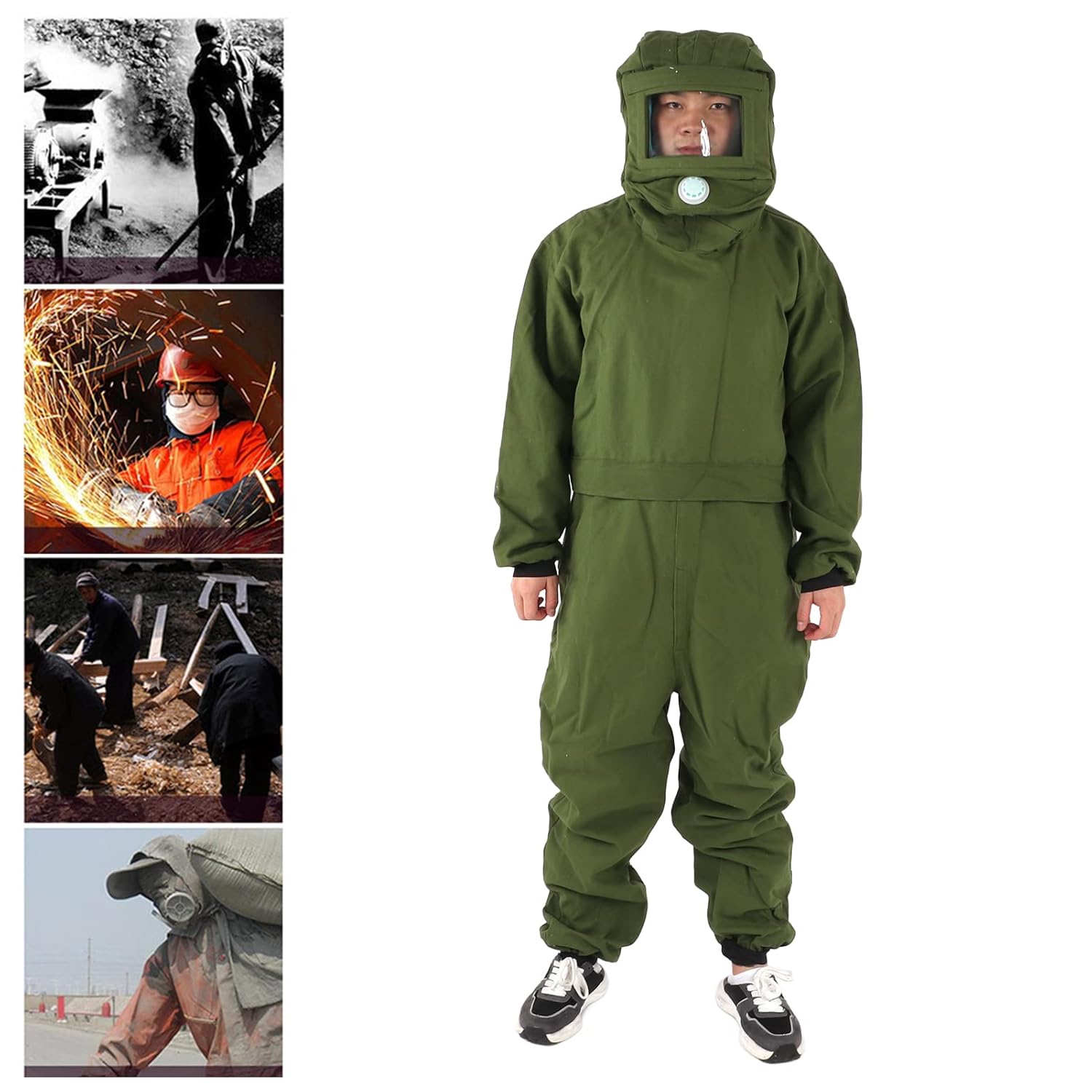 Sand Blasting Hood Suit, Protective Hood with Splash Guard, Cast Iron Shipbuilding Work Protection for Industrial Use