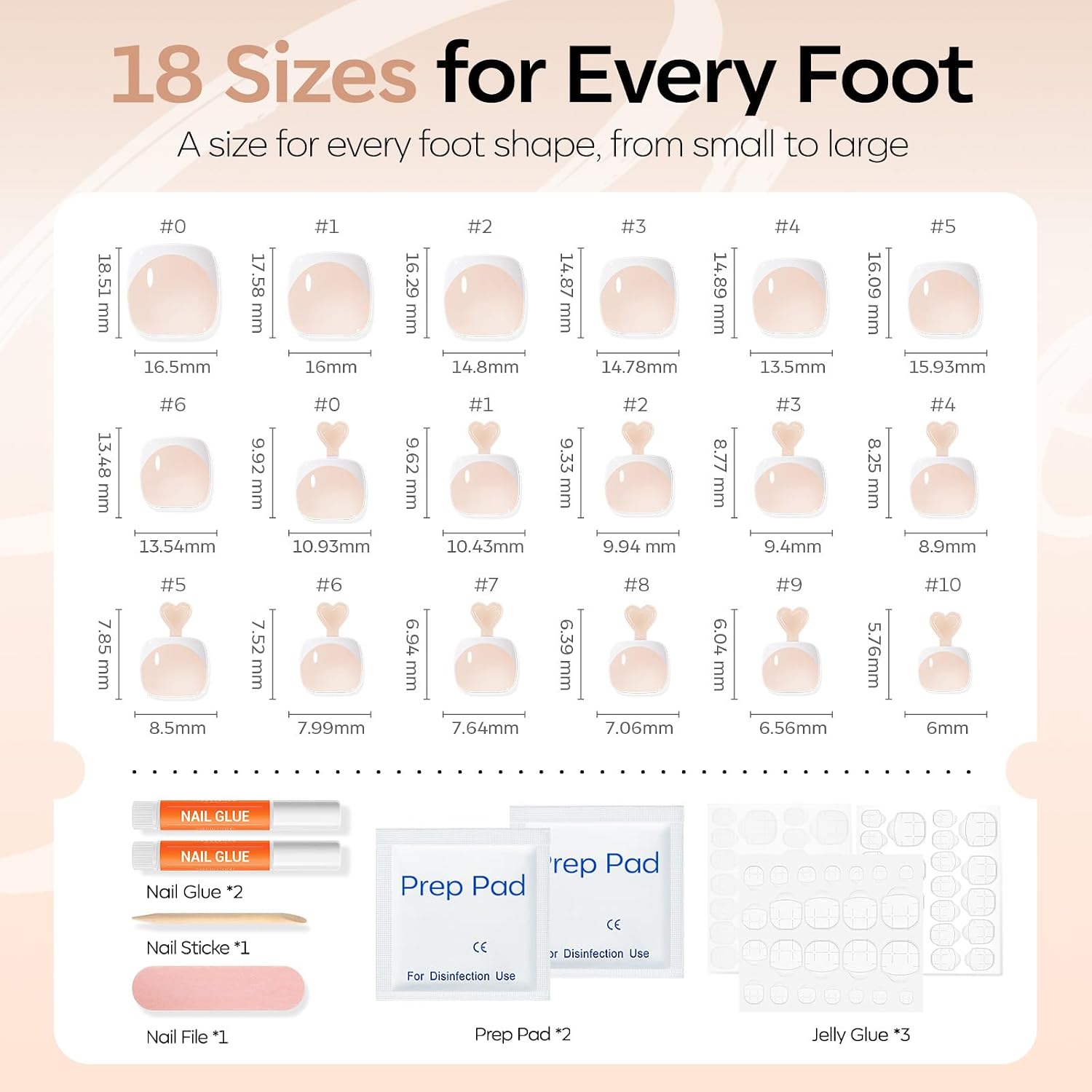 modelones 64Pcs Press On Nails and Press On Toenails Set, Short Oval Fake Nails Press Ons with Nail Glue, Adhesive Tabs, Nail File, Prep Pad, Manicure Stick, 16 Sizes, Women Girl Gift, White French
