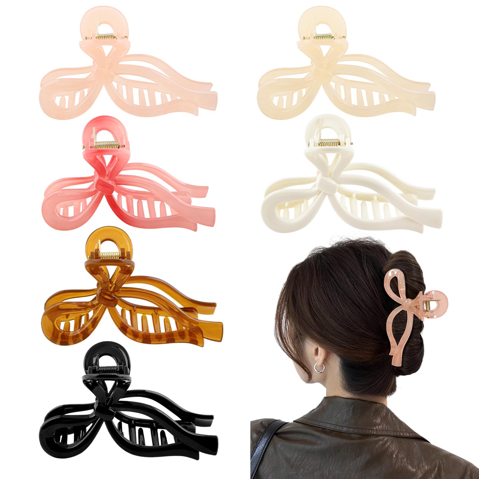 Hair Claw Clips for Thick Thin Hair 6Pcs Large Strong Hold Hair Claw Elegant Bow Hair Clips for Women and Girls Use Nonslip Hair Clamps Jaw Clips