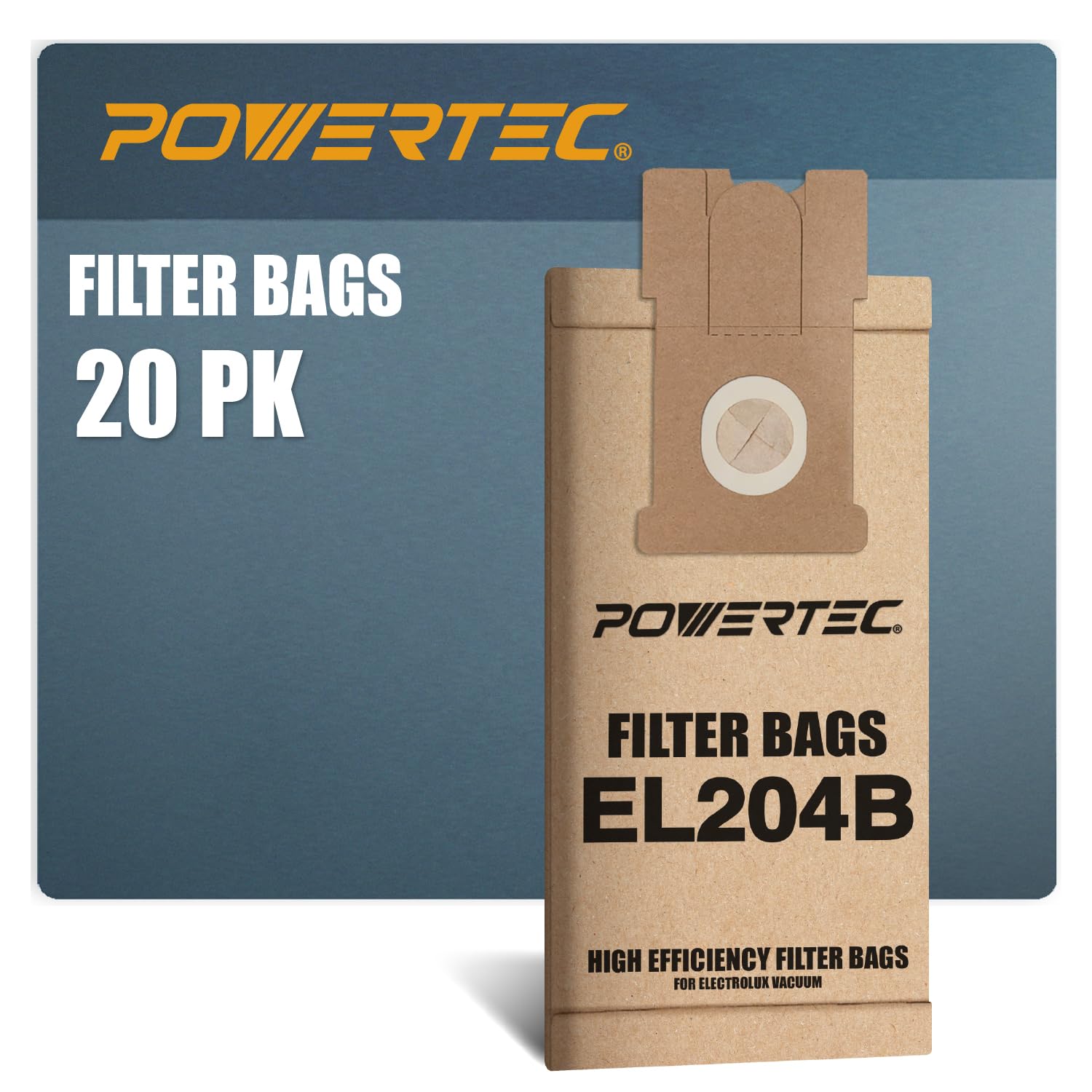 POWERTEC EL204B Vacuum Bags for Electrolux 20PK, Replacement Dust Bags for Aptitude Upright 5010, EL5010, EL5010A, EL5010A-1, EL5010AZ, Filter Bags (75056-P2)