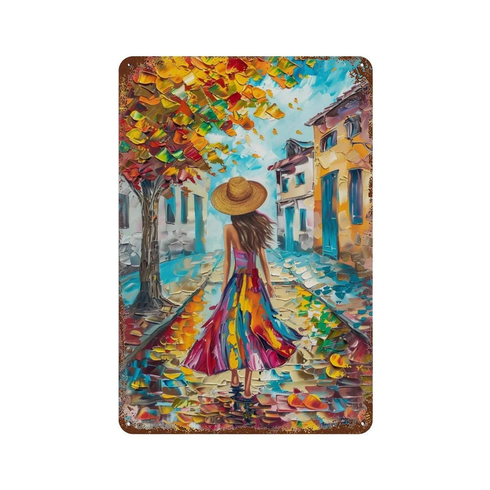 Hduryeyryy Multicolour Autumn Town Wanderer 01 Wall Retro Iron Vintage Art Metal Tin Sign Poster Modern Home Cofffee Club Art Bar Shop Decor 30X20cm