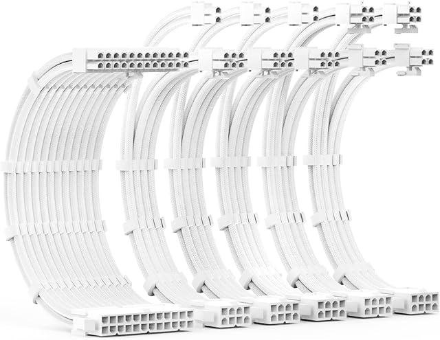 ABNO1 PSU Cable Extensions Kit 30CM Length With Cable Combs,1x24Pin/2x8Pin(4+4)/3x8Pin(6P+2P) PC Sleeved Cables for ATX Power Supply (White)