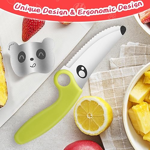 Miniatura 3 de Juego de cuchillos para niños para entrenamiento de corte de cocina real con protector de dedos y anillo educativo, cuchillo de chef real para niños