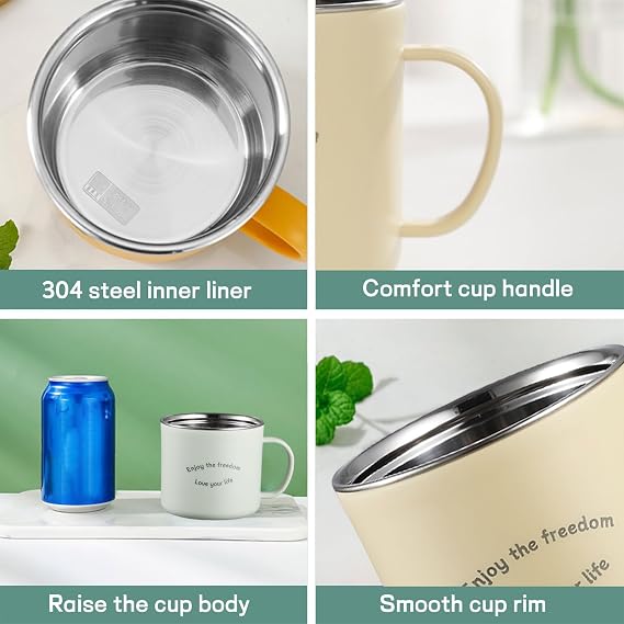Stainless Steel Mug 300 ml Thermal Mug with Handle Grey Coffee Cup Double-Walled Insulated Cups for Coffee & Tea - Outdoor Thermal Mug & Cup Camping Hiking (Grey)