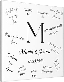 Personalized Wedding Signature Canvas Wall Art, Custom Wedding Guest Book with Name and Date, 12